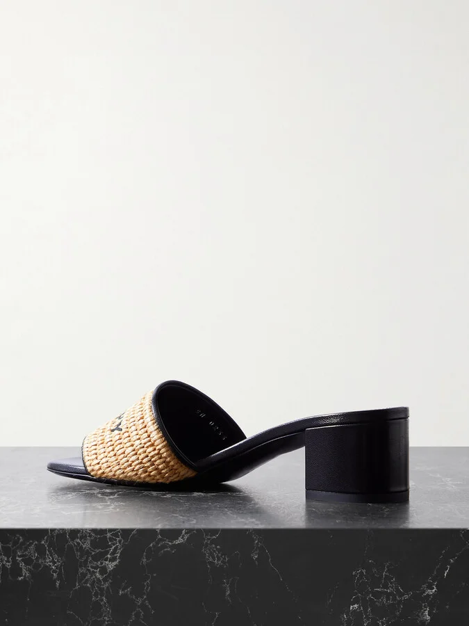 Givenchy - 4g Leather-trimmed Embroidered Raffia Mules - Neutrals - Image 3