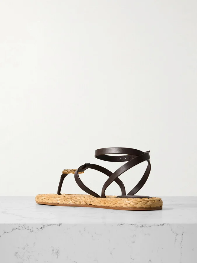 Givenchy - 4g Liquid Embellished Raffia And Leather Sandals - Brown - Image 3