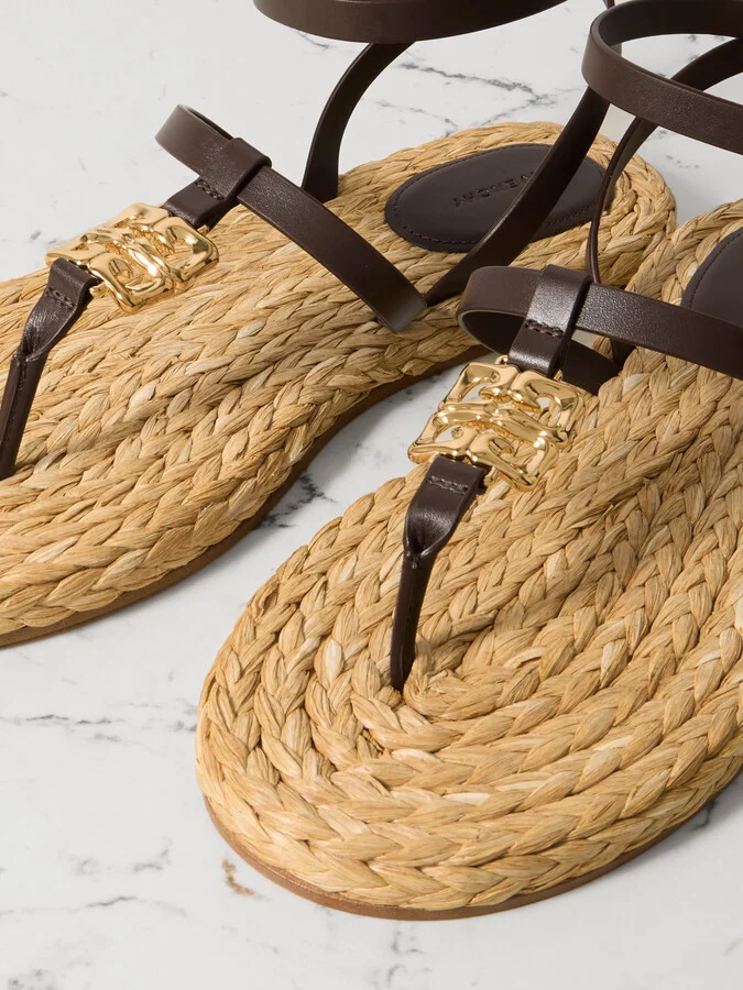 Givenchy - 4g Liquid Embellished Raffia And Leather Sandals - Brown - Image 4