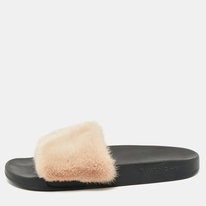 Givenchy Beige Mink Fur Flat Slides Size 39