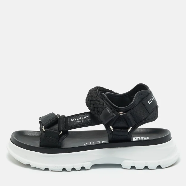 Givenchy Black Canvas and Leather Spectre Flat Sandals Size 42