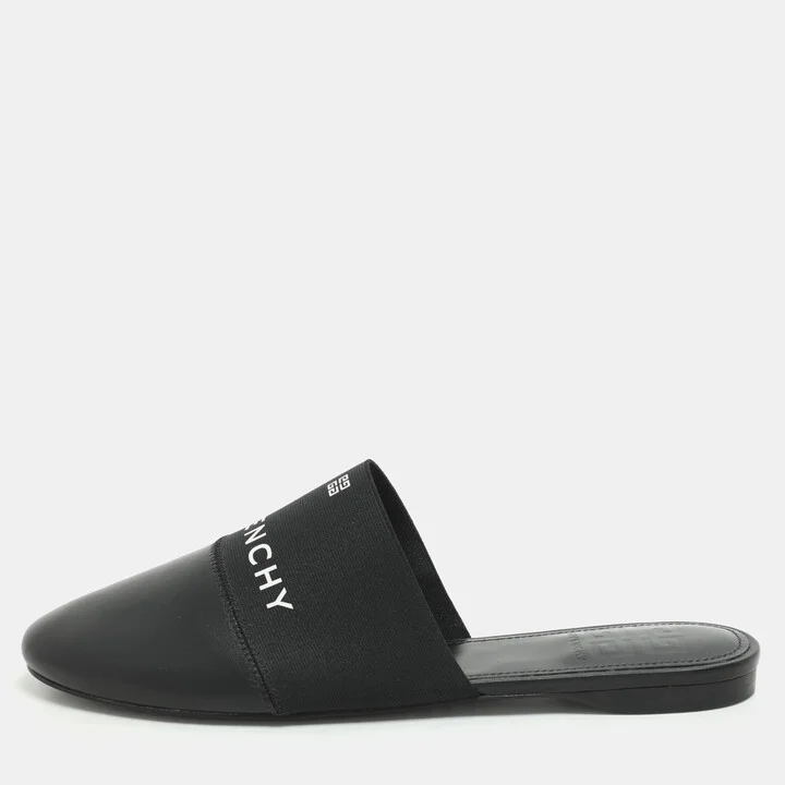 Givenchy Black Leather and Elastic Bedford Flat Mules Size 38