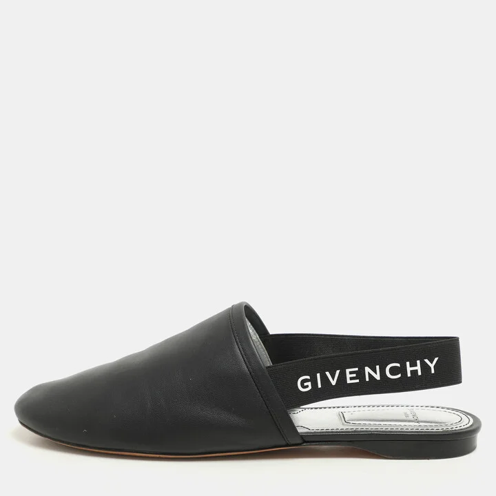 Givenchy Black Leather and Elastic Rivington Slingback Flats Size 37.5