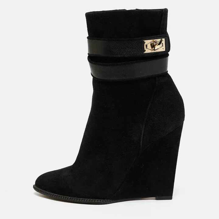 Givenchy Black Leather and Suede Shark Lock Ankle Length Boots Size 38