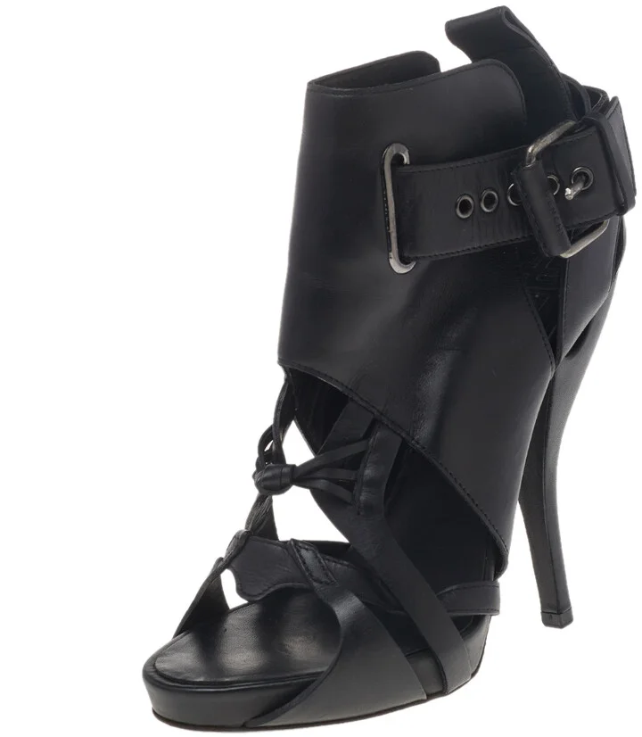 Givenchy Black Leather Ankle Length Strappy Booties Size 36.5