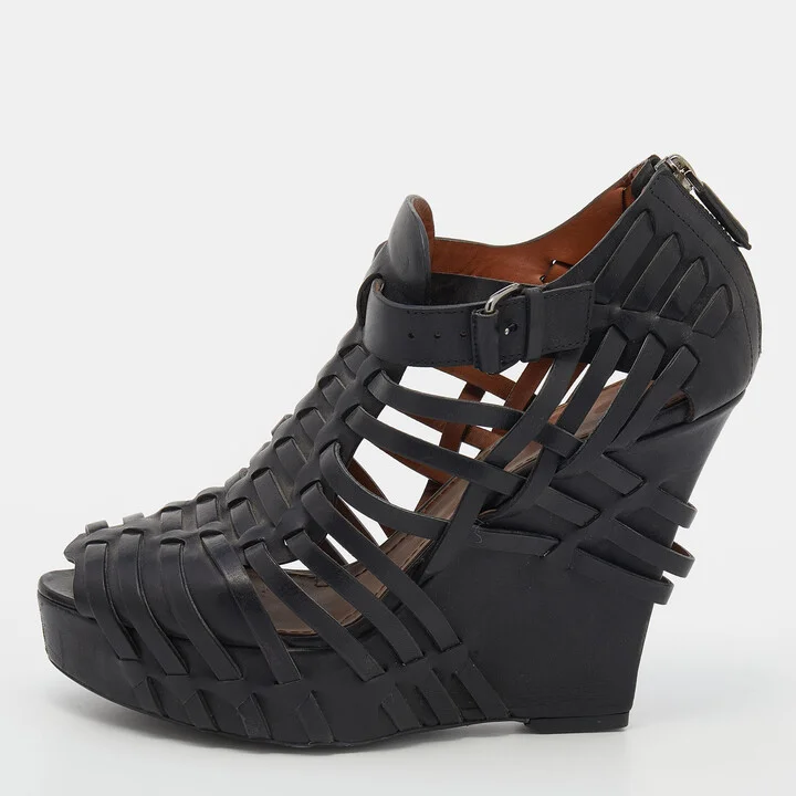 Givenchy Black Leather Cage Wedge Booties Size 39.5