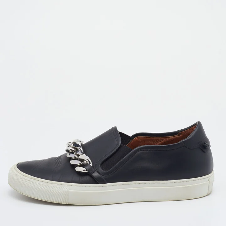 Givenchy Black Leather Maxi Chain Detail Slip On Sneakers Size 38