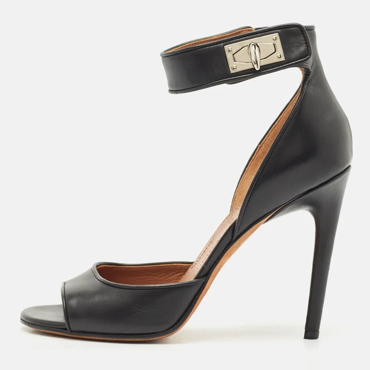 Givenchy Black Leather Shark Lock Ankle Strap Sandals Size 38