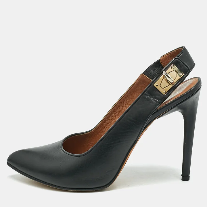 Givenchy Black Leather Shark Slingback Pumps Size 40.5
