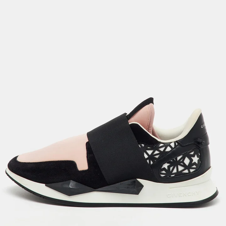 Givenchy Black/Light Pink Neoprene and Leather Runner Elastic Slip On Sneakers Size 39.5
