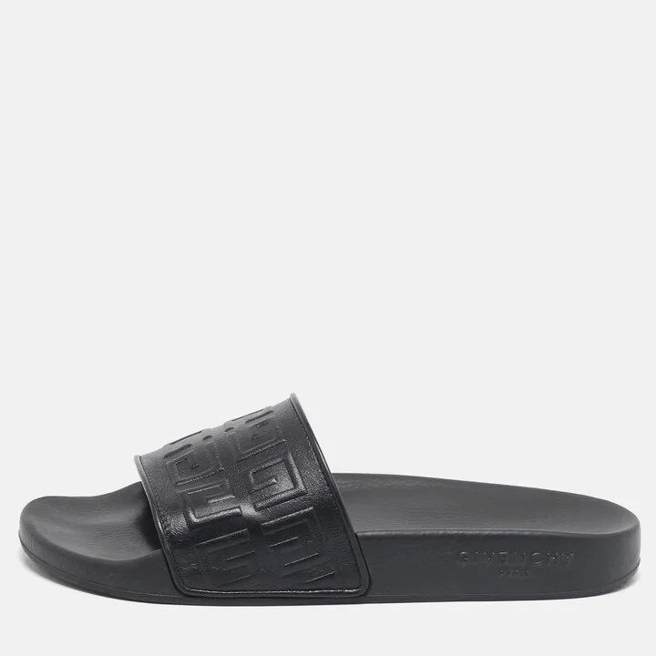 Givenchy Black Rubber Logo Flat Slide Sandals Size 39