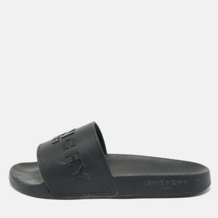 Givenchy Black Rubber Logo Flat Slide Sandals Size 39