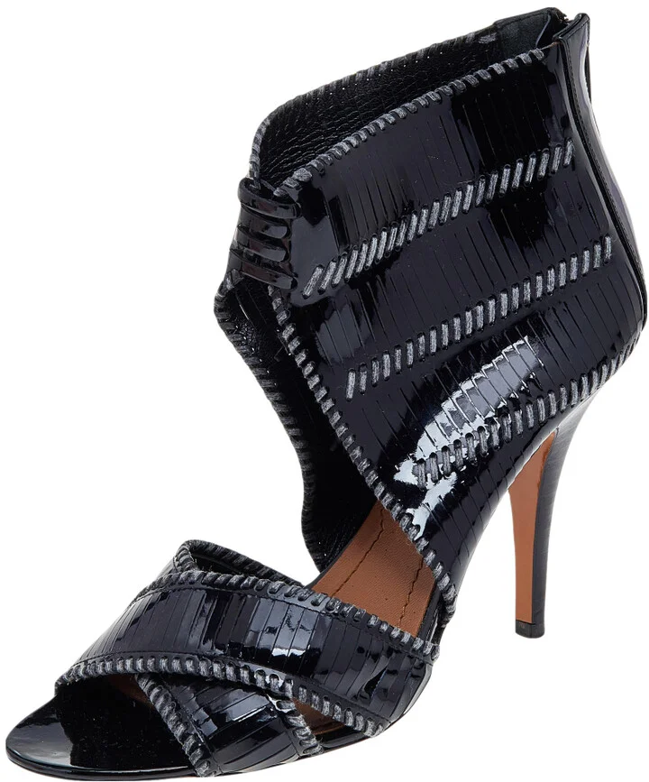 Givenchy Black Stripe Cut Patent Leather Ankle Booties Size 39.5