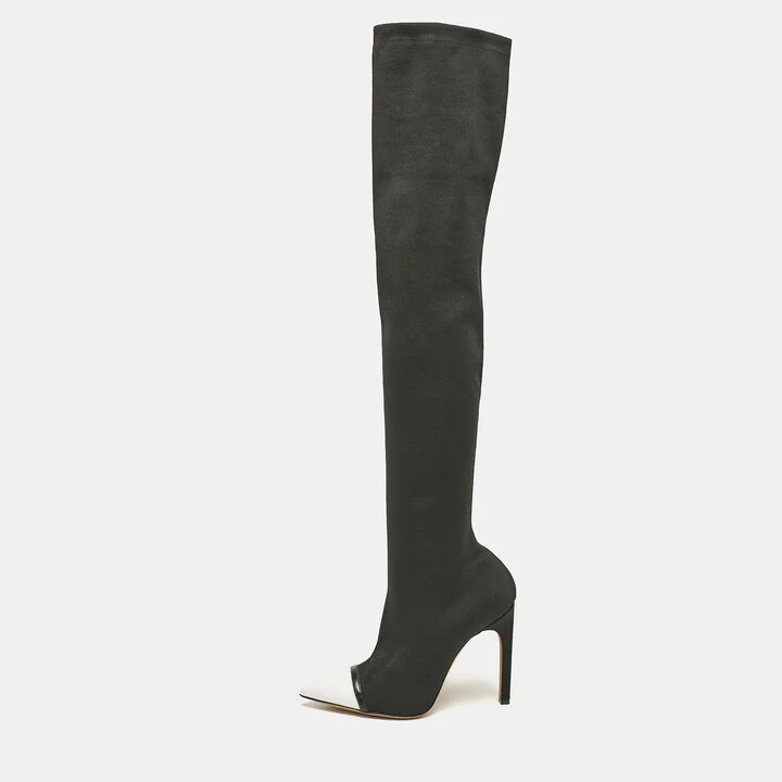 Givenchy Black/White Knit Fabric Over The Knee Boots Size 38