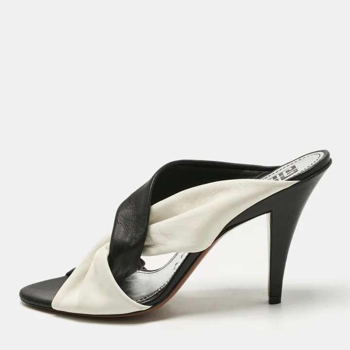 Givenchy Black/White Leather Crisscross Slide Sandals Size 39