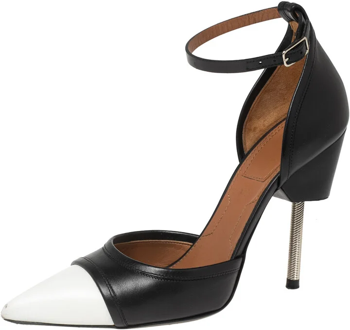 Givenchy Black/White Leather Screw Heel Ankle-Strap Pumps Size 36