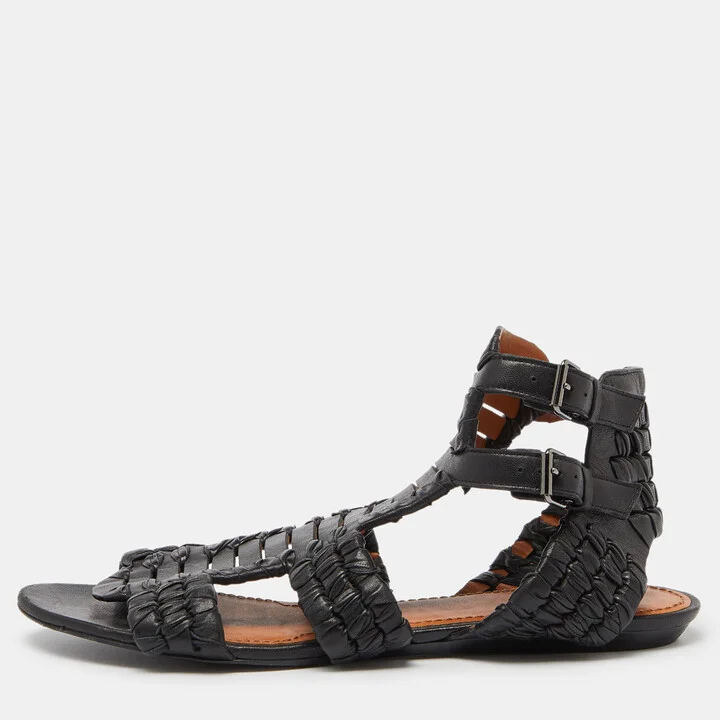 Givenchy Black Woven Leather Gladiator Flat Sandals Size 39