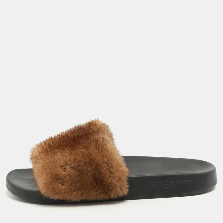 Givenchy Brown Mink Fur Flat Slides Size 39