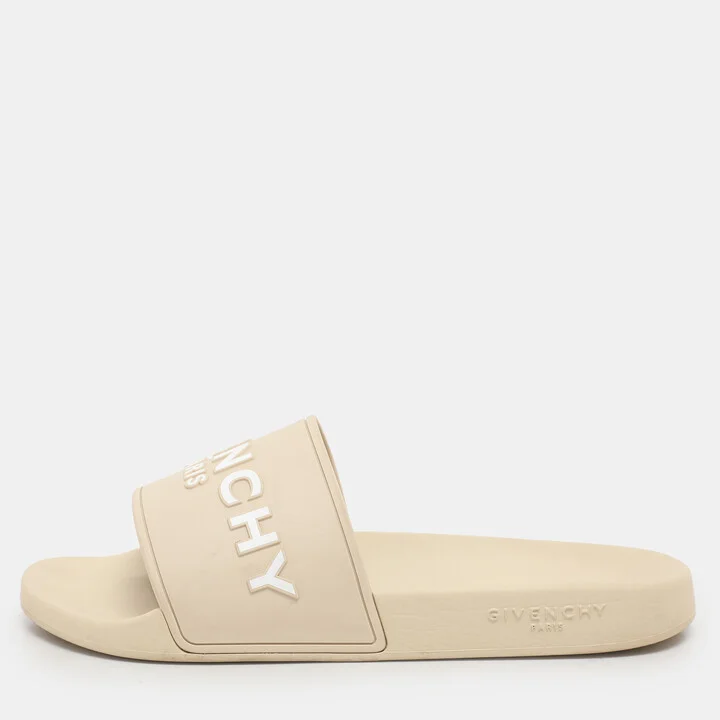 Givenchy Cream Rubber Logo Slide Sandals Size 44