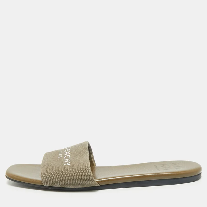 Givenchy Green Canvas 4G Flat Slides Size 40