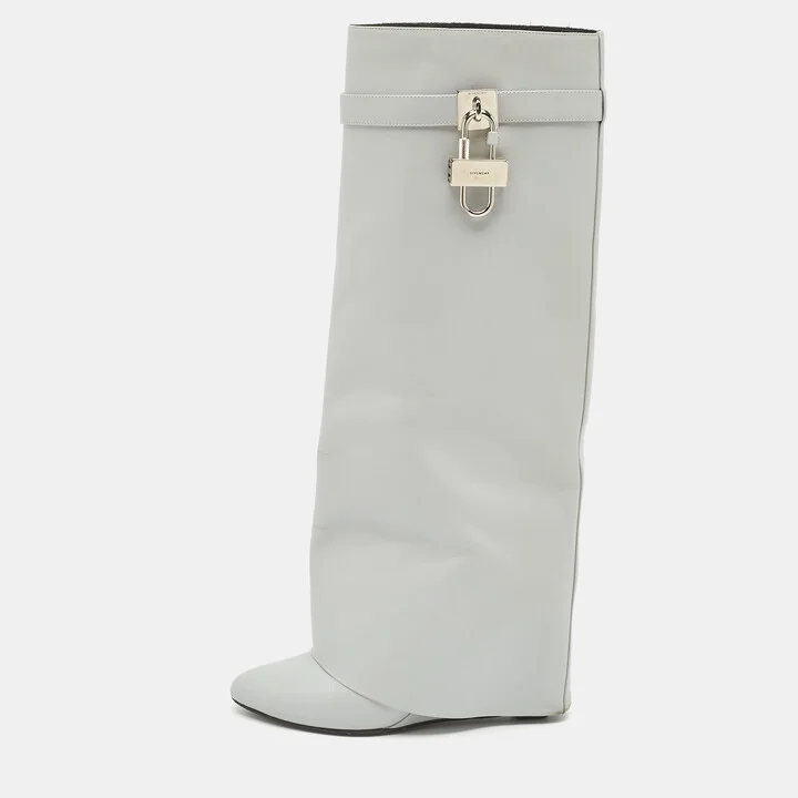 Givenchy Grey Leather Shark Lock Knee Length Boots Size 39