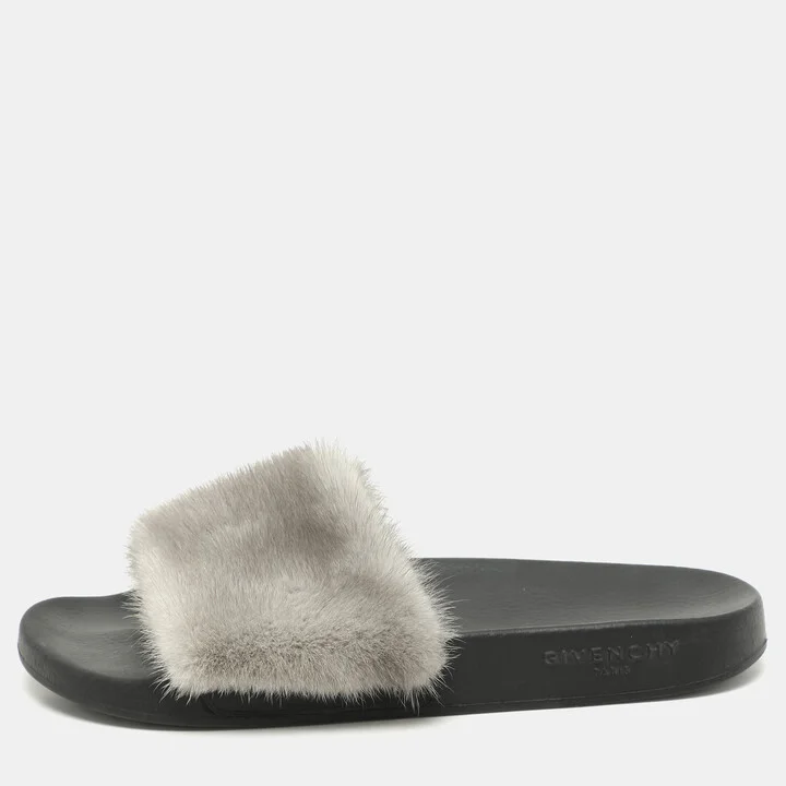 Givenchy Grey Mink Fur Flat Slides Size 40