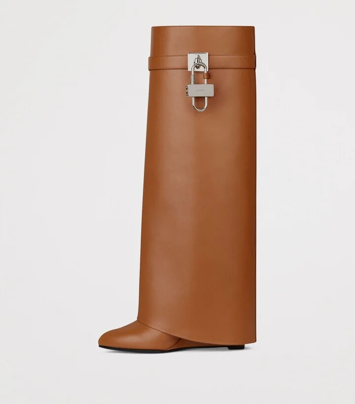 Givenchy Leather Shark Lock Knee-High Boots 90 - Image 3