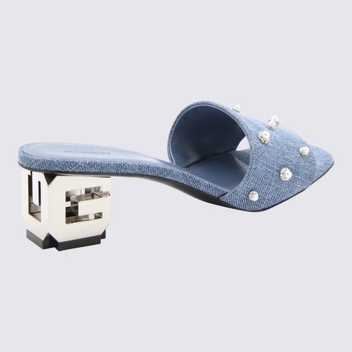 Givenchy Medium Blue Denim G Cube Mules - Image 2