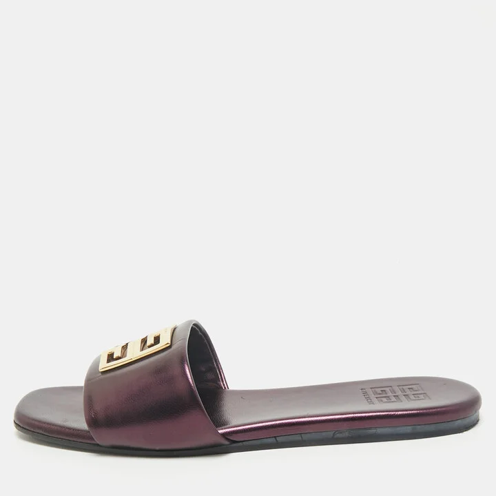 Givenchy Metallic Leather 4G Flat Sandals Size 40