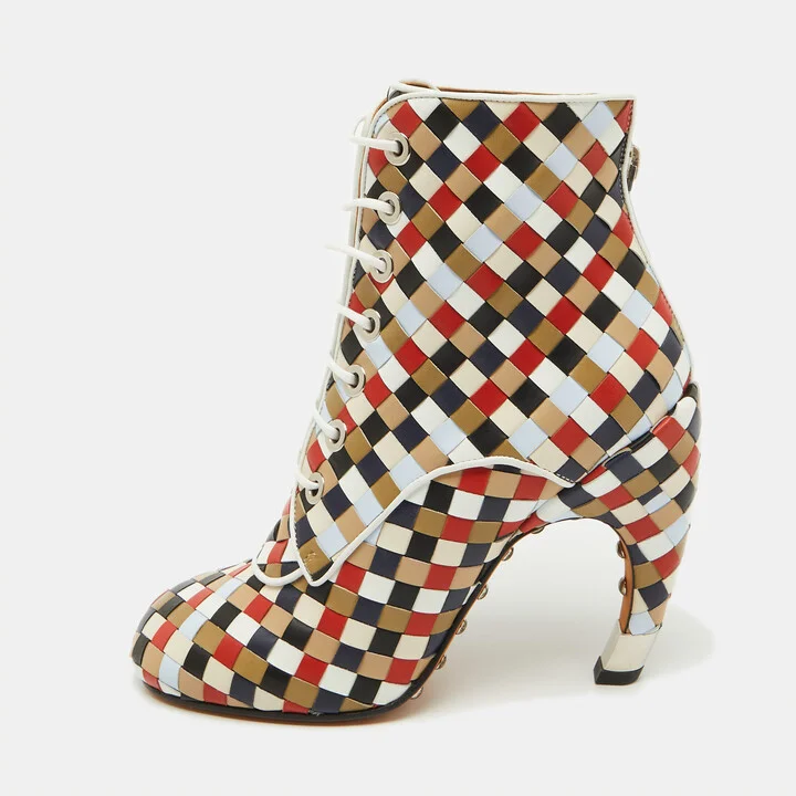 Givenchy Multicolor Woven Leather Lace Up Ankle Boots Size 38