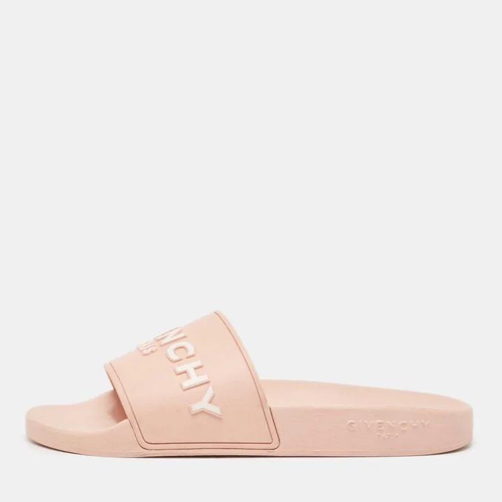 Givenchy Pink Rubber Logo Flat Slides Size 40