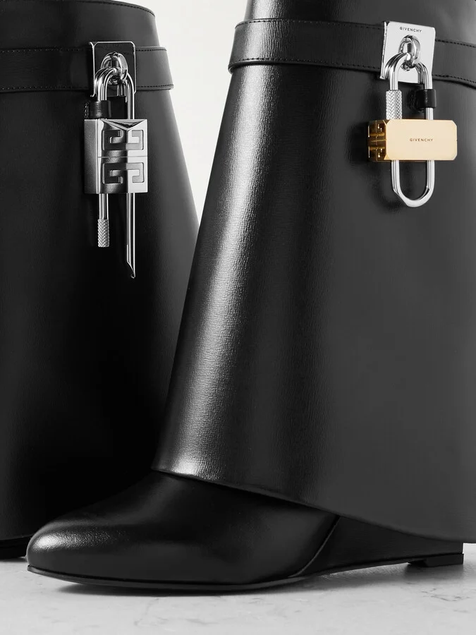 Givenchy - Shark Lock-embellished Glossed-leather Ankle Boots - Black - Image 4