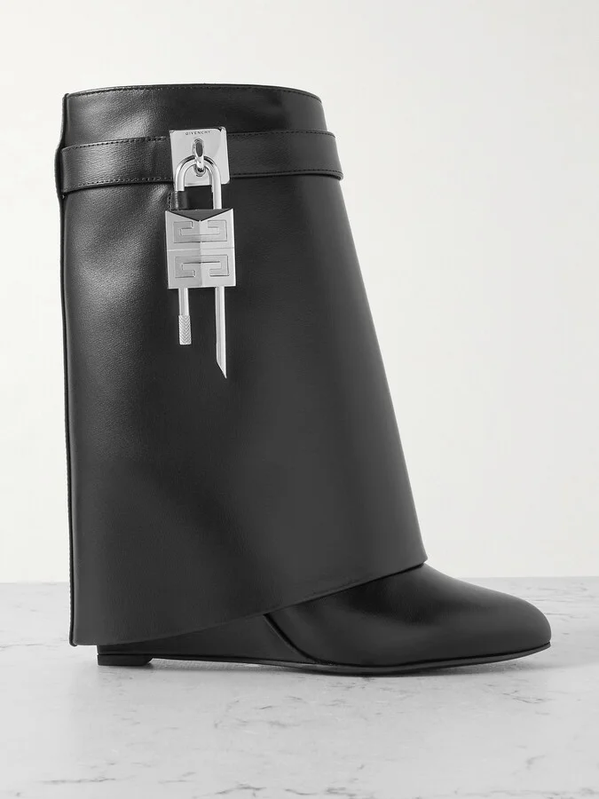 Givenchy - Shark Lock-embellished Glossed-leather Ankle Boots - Black