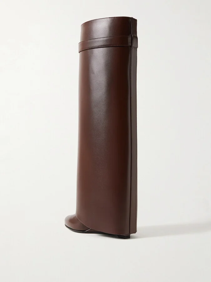 Givenchy - Shark Lock Embellished Glossed-leather Knee Boots - Brown - Image 3