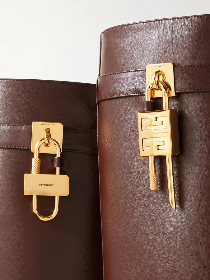 Givenchy - Shark Lock Embellished Glossed-leather Knee Boots - Brown - Image 4