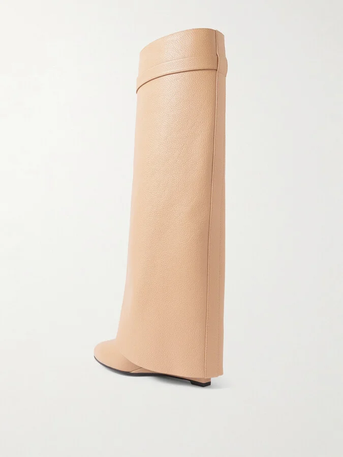 Givenchy - Shark Lock Embellished Textured-leather Knee Boots - Neutrals - Image 3
