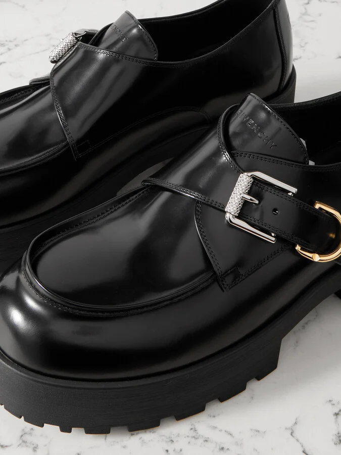 Givenchy - Voyou Monk Crystal-embellished Leather Platform Loafers - Black - Image 4