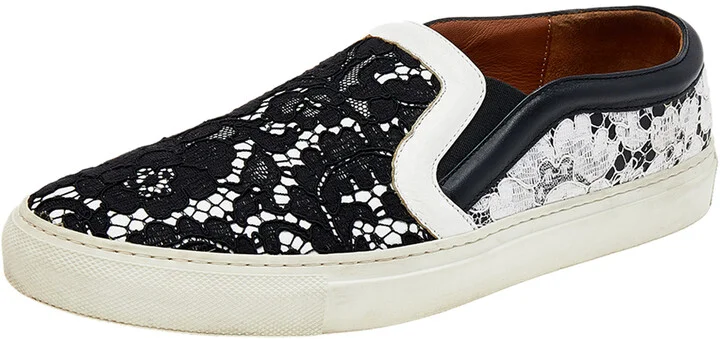 Givenchy White/Black Lace And Leather Slip on Sneakers Size 41