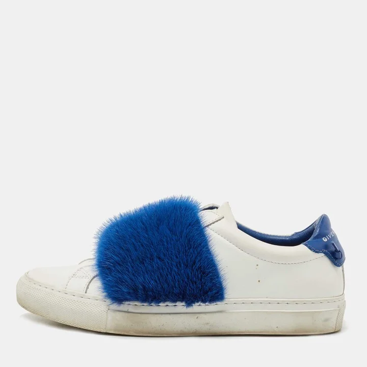 Givenchy White Leather and Mink Fur Low Top Sneakers Size 36.5