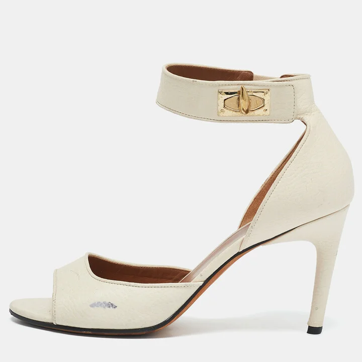 Givenchy White Leather Shark Tooth Ankle Strap Sandals Size 38.5