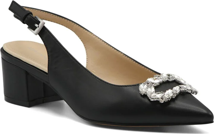 GIZZI Womens Faux Leather Block Heel Slingback Heels