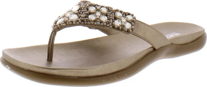 Glam-Athon Womens Faux Leather Thong Flip-Flops