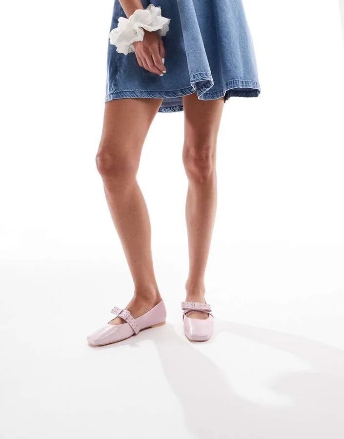 Glamorous ballerina flats with bow detail in pink - Image 4