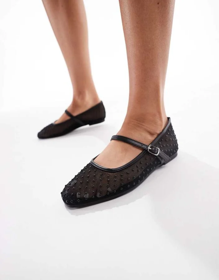 Glamorous ballet flats in mesh black polka dots - Image 2