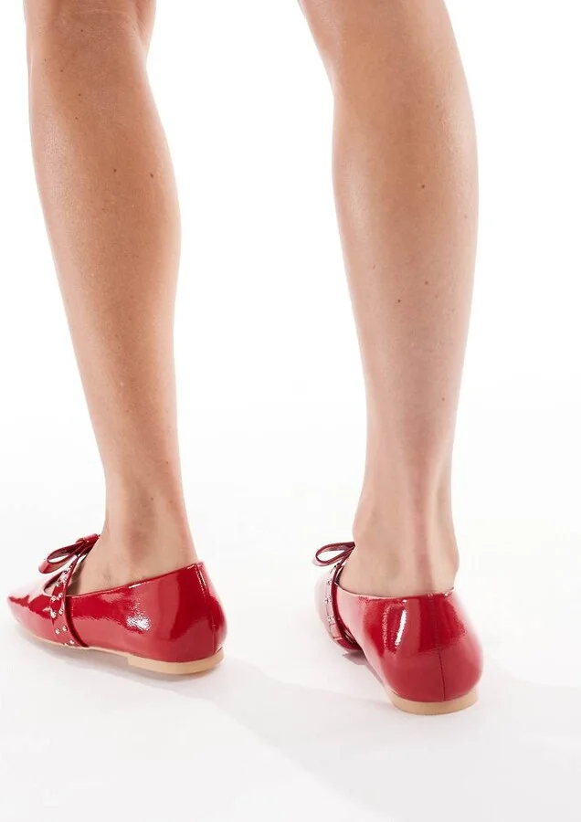 Glamorous ballet flats with bow details in red - Image 2