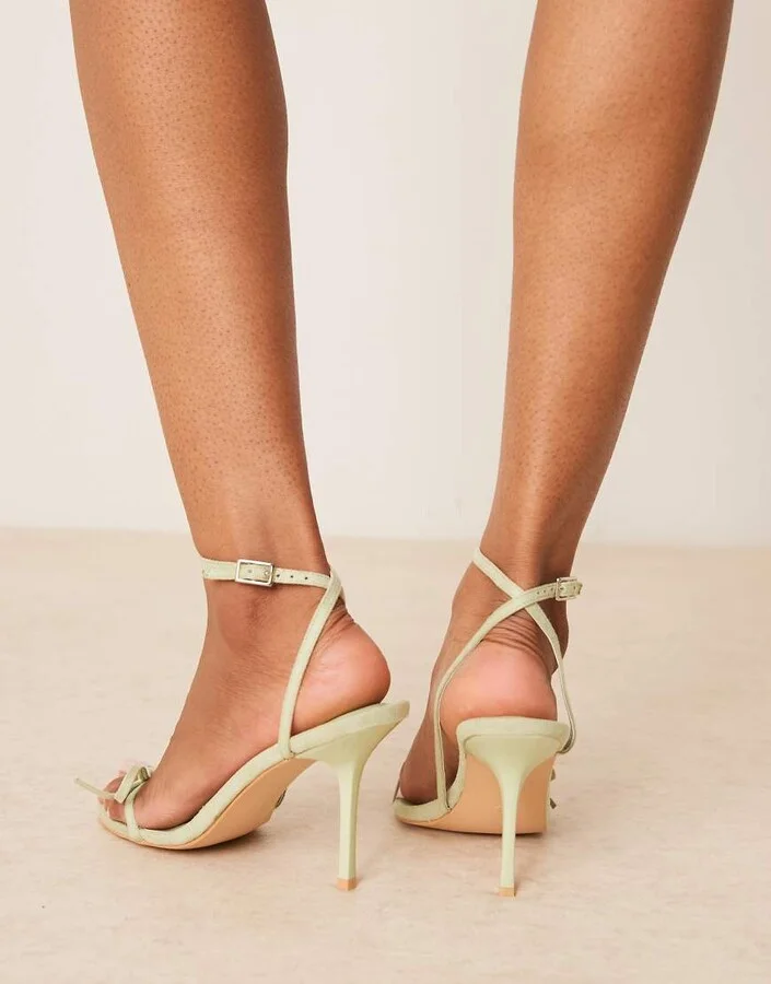 Glamorous bow heeled sandals in sage green - Image 2