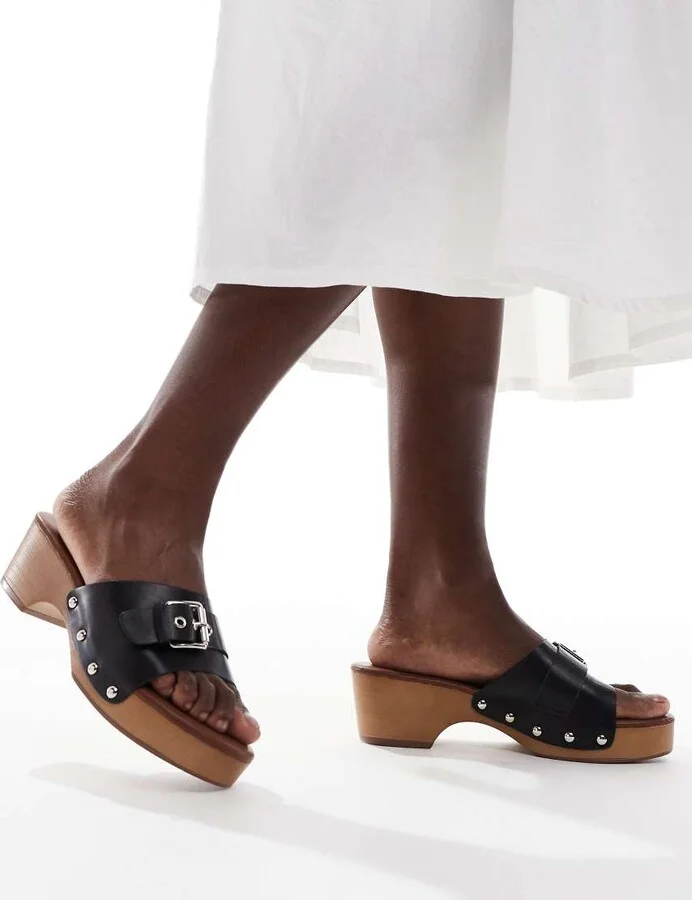 Glamorous clog sandals with buckles in black - Image 4