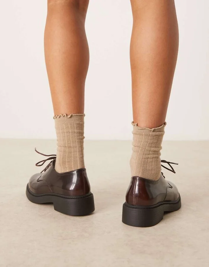 Glamorous derby lace-up shoes in brown - Image 2