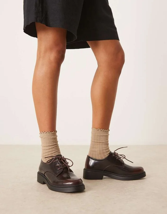 Glamorous derby lace-up shoes in brown - Image 4