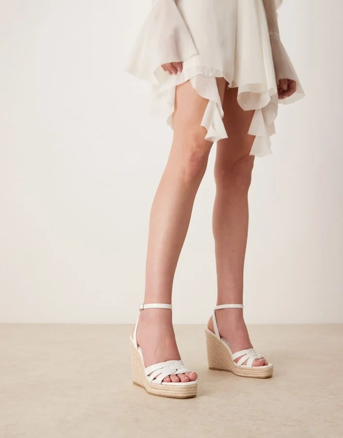 Glamorous espadilles wedge heeled sandals in white - Image 3